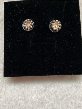 Gold Daisy Stud Earrings with Clear Crystal Accent - Women Jewelry
